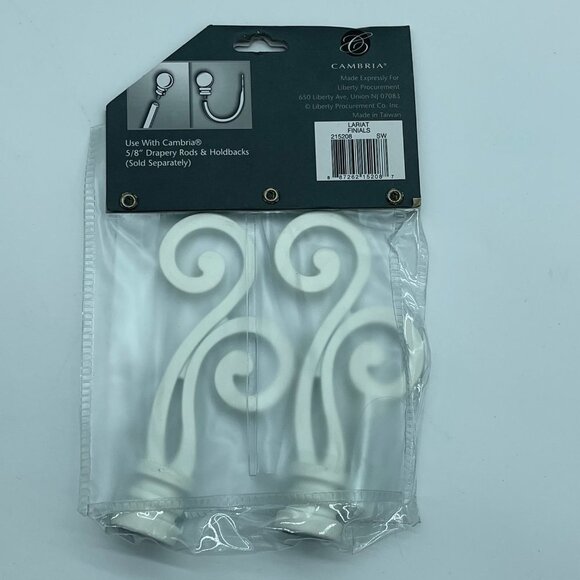 Cambria Finials Satin White End Curtain Rods Hold Backs - Picture 4 of 5